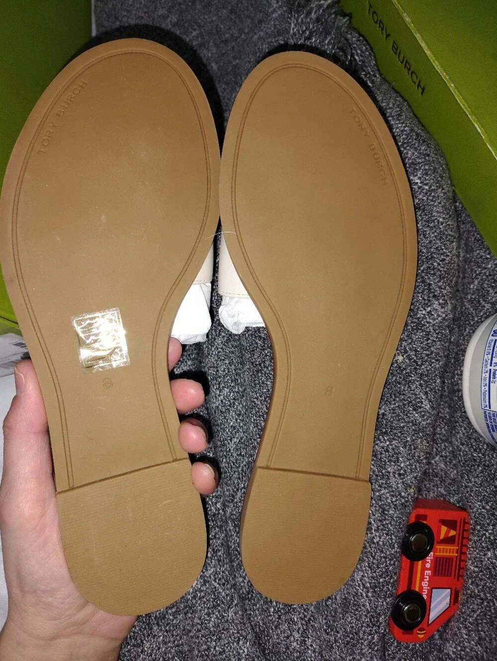 Tory Burch White Leather Flats with Tan Soles
